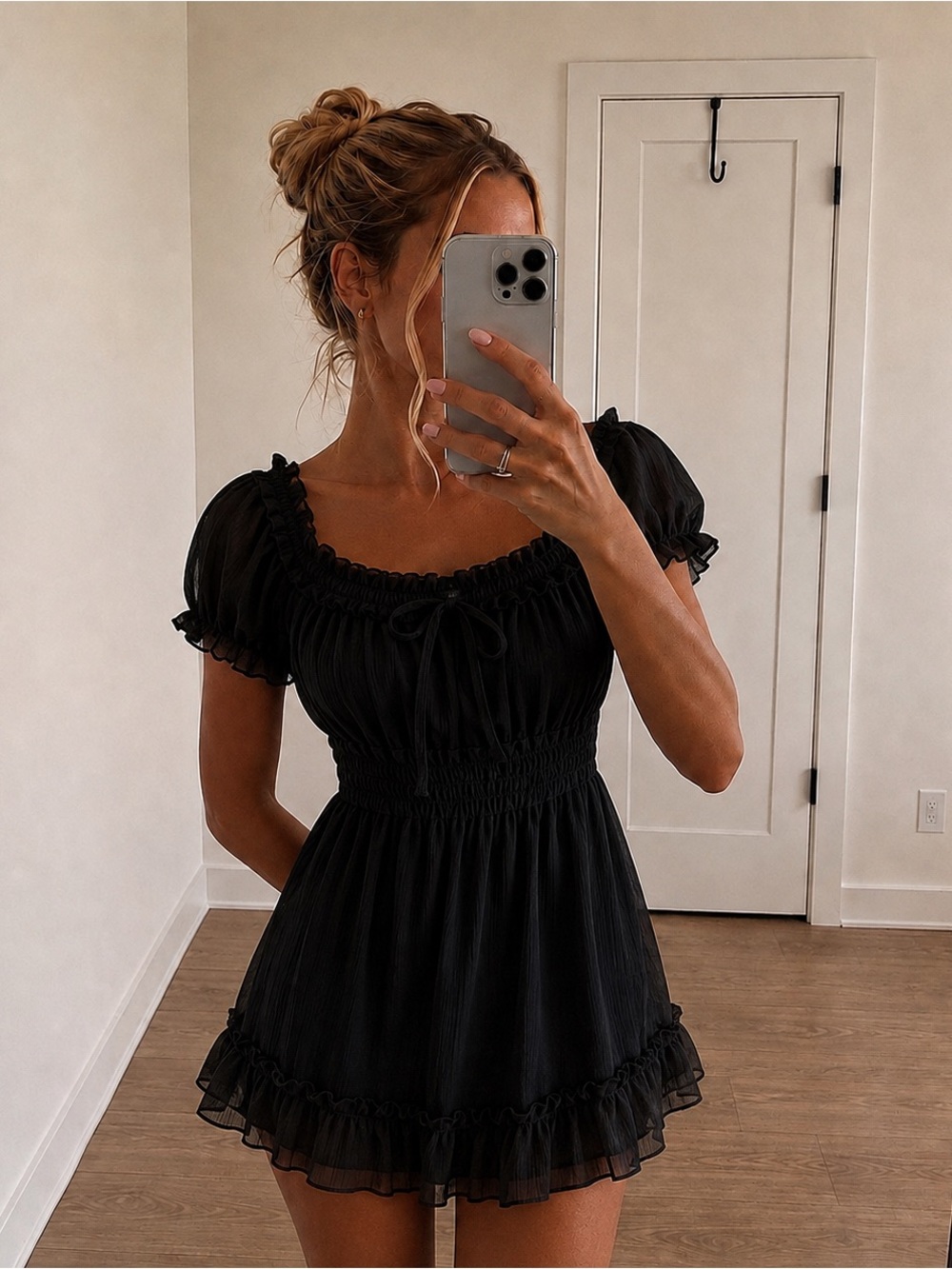 Cotton Express Chiffon Sheer Off The Shoulder Babydoll Mini Dress